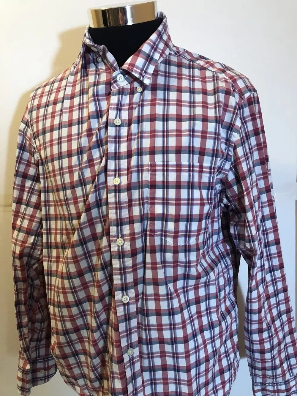 Banana Republic Shirt Mens Large Button Up Check Plaid Red Blue Long Sleeve A5
